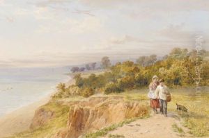 Two Children With A Dog, On A Coastal Path, Devon