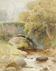 A Bridge Over A Stream In A Wooded Landscape by Arthur Claude Strachan