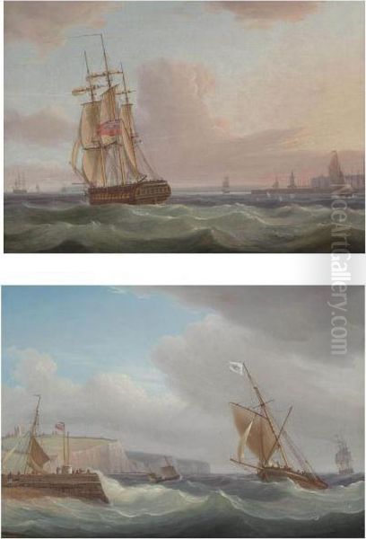 A Royal Navy Frigate Running Down The Channel With Ramsgate Off To Starboard - view 1