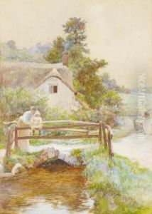 A Country Woman Feeding The Geese, Penare by John White