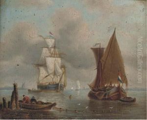 A Dutch Merchantman Drying Her Sails In An Offshore Anchorage by William Anderson