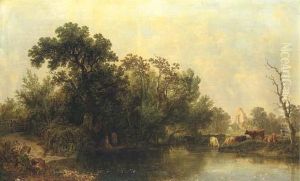 Anglers Fishing Beside A Ruined Abbey