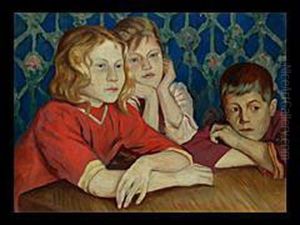 Portrait Dreier Kinder Am Tisch