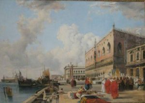 Ducal Palace With A Religious Procession, Venice by Richard Parkes Bonington