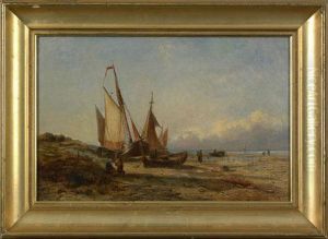 Coastal Scene With Boats And Figures by John Callow