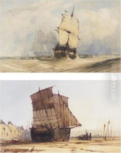 A Fishing Cutter, A Barque; Approaching The Quay; Fishing Boats At Sunset by John Callow