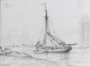 A Fishing Boat Moored In An Estuary by Edward William Cooke