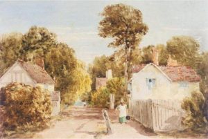 Figure With A Basket Walking Down A Village Lane