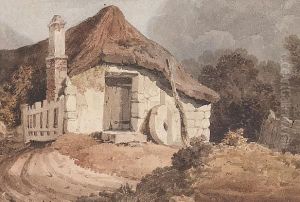A Thatched Cottage Together With Two Other Cottage Scenes by David I Cox