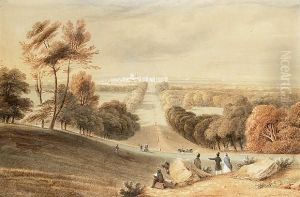 An Artist Sketching Windsor Castle From Windsor Great Park by Anthony Vandyke Copley Fielding