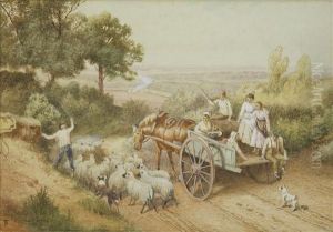 Off To Market Watercolour Heightened With White Bears by Myles Birket Foster