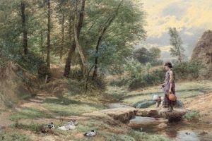 Crossing The Stream by Myles Birket Foster