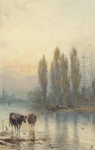 Cattle Watering, Evening by Myles Birket Foster