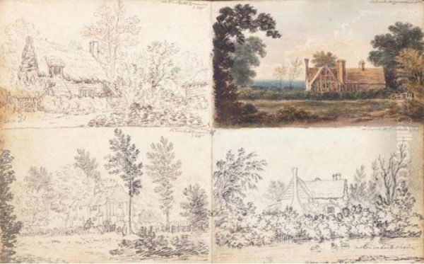Fourteen Album Sheets Of Whatman
 Paper, Most With Two Of More Drawings Or Watercolours, Forty-five 
Inscribed With Title, Forty-nine Dated Between 28th August And 12th 
September 1813 Twenty-five Watercolour Over Pencil, Twenty Pen And Grey 
Ink Over - view 1