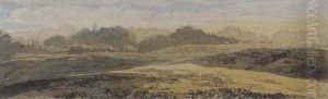A Wooded Landscape With A Church Spire In The Distance