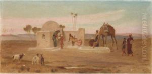 The Wayside Well And Water Trough Near Cairo; Shepherds At Gizeh by Frederick Goodall