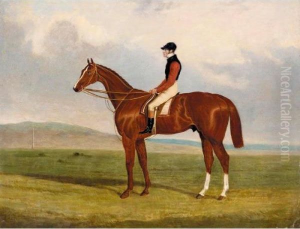 Elis, A Chestnut Racehorse With
John Day Up Wearing The Colours Of Lord Lichfield, A Racecourse Beyond - view 1