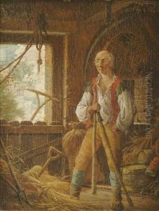 Farmerstanding In A Barn by Robert Hills