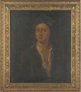 Portrait Of A Gentleman, 
Traditionally Identified As John Gay,half-length, In A Green Jacket, 
Green Cap, And White Shirt
