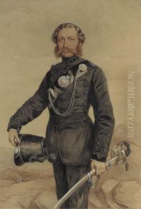Portrait Of An Officer Of The 
Rifle Brigade, Three-quarter-length, Holding A Sword, Standing In A 
Rocky Landscape