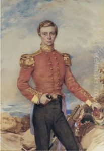 Portrait Of An Infantry Officer, Three-quarter-length, Standing In A Rugged Landscape