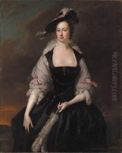 Portrait Of Lady Frances 
Courtenay (d.1761), Daughter Of Heneagefinch, 2nd Earl Of Aylesford, 
Three-quarter-length, In Black Andwhite Van Dyck Costume With Pink Bows,
 In A Landscape