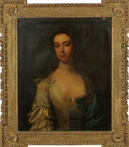 Portrait Of A Young Lady, Bust-length, In A White Dress With Lace Trim And A Blue Shawl