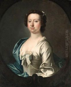 Portrait Of A Lady, Half-length, In A White Dress And A Blue Wrap,sculpted Oval Portrait Of A Lady, Half-length, In A White Dress And A Blue Wrap,sculpted Oval