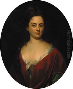 Portrait Of A Lady, Half-length, In A Blue Dress With Red Wrap
