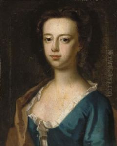 Portrait Of A Lady, Bust-length, In A Blue Dress And Brown Wrap