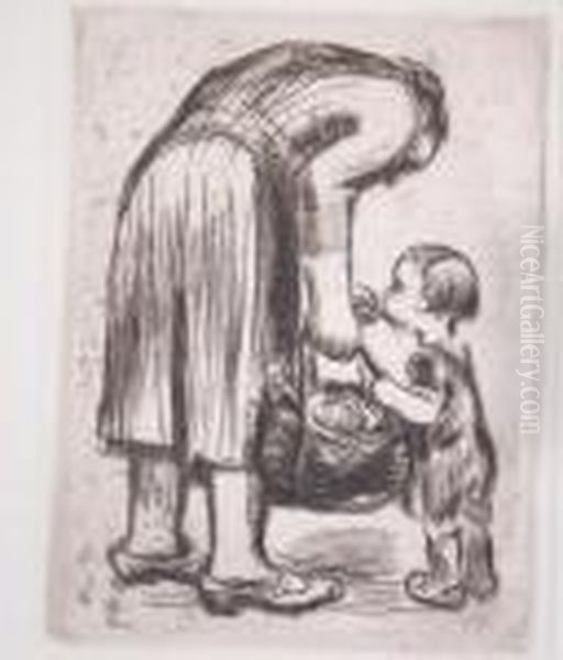 Stehende Mutter, Ihr Bublein Futternd - view 1