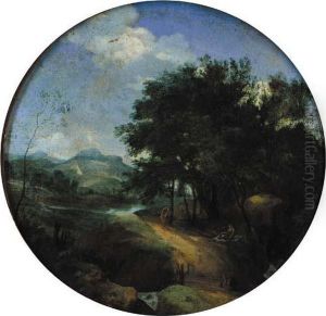 Classical Figures In A Pastoral Landscape With Some Buildings Beyond