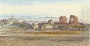 St John Lateran And The Claudian Aqueduct, Rome, Italy by Edward Lear