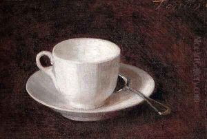 White Cup And Saucer by Ignace Henri Jean Fantin-Latour