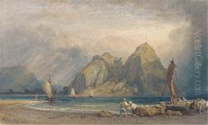 Fishermen On The Beach Before Dumbarton Rock by William Leighton Leitch