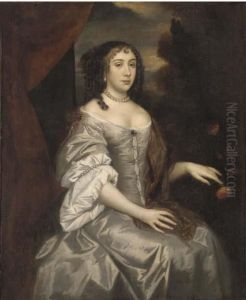 Portrait Of A Lady Underhill, 
Seated Three-quarter-length, In A Silver Dress, And Brown Wrap