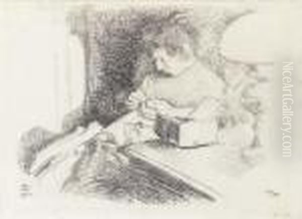 A Woman Sewing In An Interior - view 1