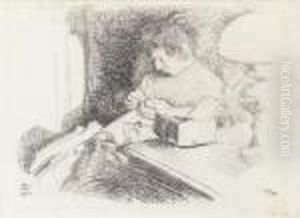 A Woman Sewing In An Interior by Georges Lemmen