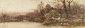 A River Landscape With Figures And Ferry A River Landscape With Figures And Ferry