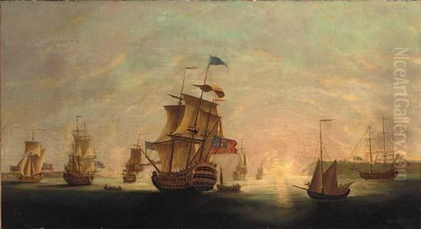 A Squadron Of The Red Under Sail At Dusk - view 1