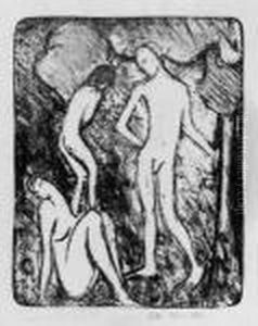 Zwei Madchen Und Ein Jungling by Otto Mueller
