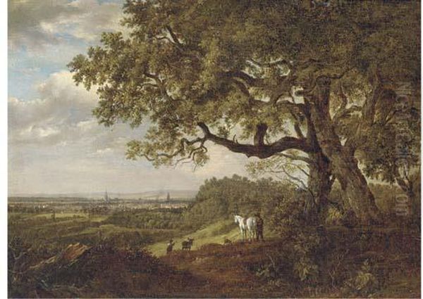 Figures On A Viewpoint Overlooking A Town - view 1