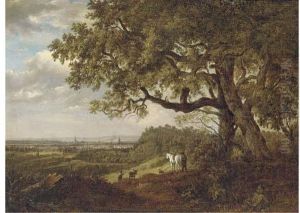 Figures On A Viewpoint Overlooking A Town