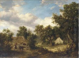 A Wooded Landscape With Cattle And A Figure In Front Of Abyre