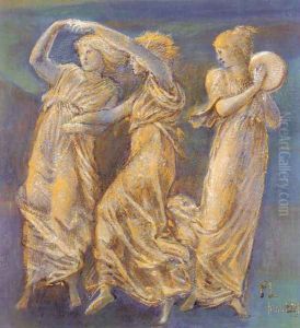 Three Female Figures Dancing And Playing by Sir Edward Coley Burne-Jones