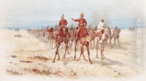 Officers Leading A Column Mounted On Camels by Orlando Norie