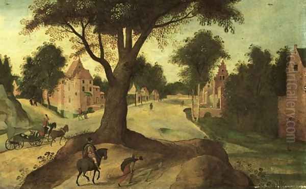 A Wooded Landscape With Travellers Entering A Town 2 - view 1