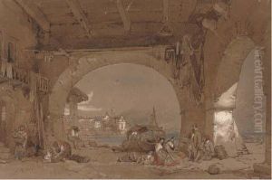 Venetians Resting Under The Arches by Samuel Prout