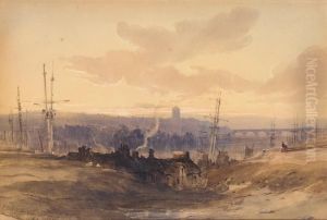 North Berwick; Warkworth Castle From The Bridge Northumberland by Thomas Miles Richardson