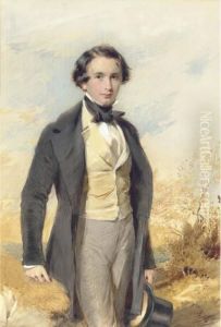 Portrait Of Jack Donne, Three-quarter Length, In A Black Coat Andyellow Waistcoat by George Richmond